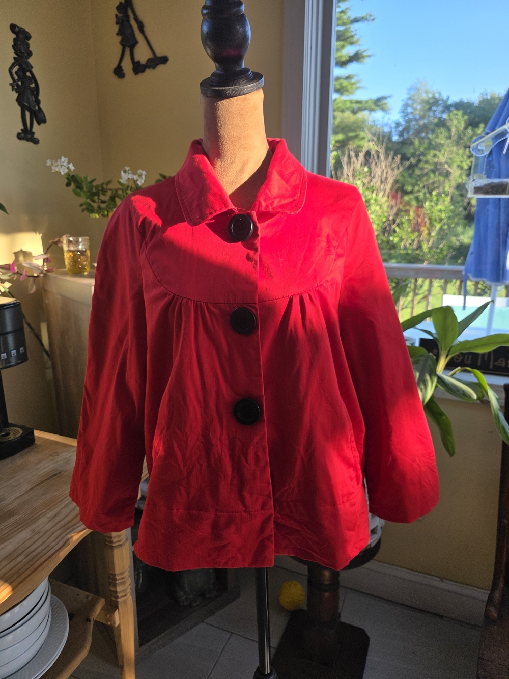 No Boundaries Bright Red Button-Up Swing Pea Coat